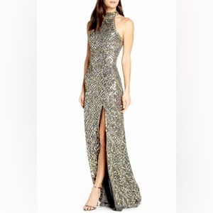 Mac Duggal beaded A-line Halter Gown